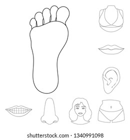 Isolated object of body and part symbol. Collection of body and anatomy stock symbol for web.