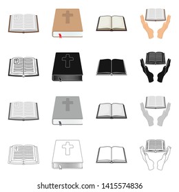 Isolated object of book and christian logo. Collection of book and holy stock symbol for web.