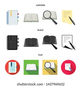 Isolated object of book and open icon. Collection of book and pencil stock vector illustration.