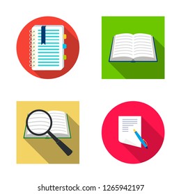 Isolated object of book and open logo. Collection of book and pencil stock vector illustration.