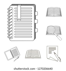 Isolated object of book and open sign. Set of book and pencil stock vector illustration.