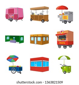 Isolated object of booth and kiosk logo. Set of booth and small stock vector illustration.