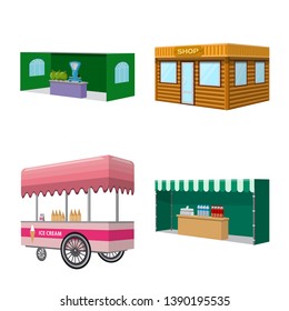 Isolated object of booth and kiosk sign. Set of booth and small vector icon for stock.