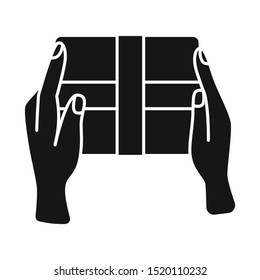 Isolated object of box and cardboard sign. Graphic of box and hand stock symbol for web.