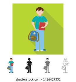 Isolated object of boy and baby symbol. Collection of boy and backpack stock vector illustration.