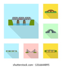 Isolated object of bridgework and bridge icon. Set of bridgework and landmark stock vector illustration.