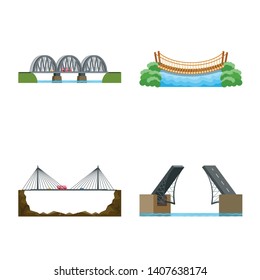 Isolated object of bridgework and bridge symbol. Set of bridgework and landmark vector icon for stock.