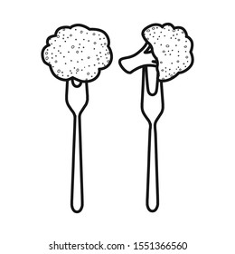 Isolated object of broccoli and fork icon. Graphic of broccoli and kitchen stock vector illustration.