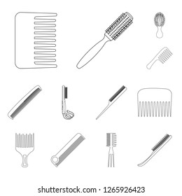 Isolated object of brush and hair icon. Collection of brush and hairbrush stock vector illustration.