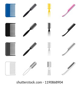 Isolated object of brush and hair sign. Collection of brush and hairbrush stock symbol for web.