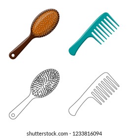 Isolated object of brush and hair sign. Set of brush and hairbrush stock symbol for web.