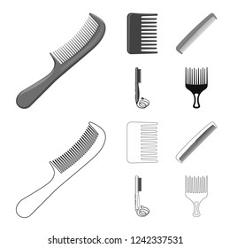 Isolated object of brush and hair sign. Set of brush and hairbrush stock symbol for web.