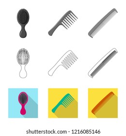 Isolated object of brush and hair symbol. Collection of brush and hairbrush stock vector illustration.