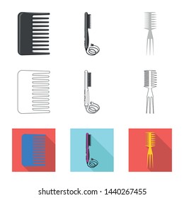 Isolated object of brush and hair symbol. Collection of brush and hairbrush stock vector illustration.