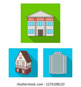 Isolated object of building and city icon. Collection of building and business stock vector illustration.