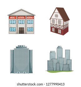 Isolated object of building and city icon. Collection of building and business stock vector illustration.