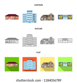 Isolated object of building and front icon. Collection of building and roof stock vector illustration.