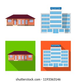 Isolated object of building and front icon. Set of building and roof vector icon for stock.