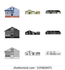Isolated object of building and front icon. Collection of building and roof stock vector illustration.