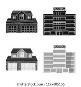 Isolated object of building and front icon. Collection of building and roof stock vector illustration.