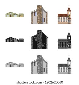 Isolated object of building and front icon. Collection of building and roof stock symbol for web.