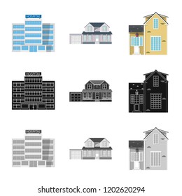 Isolated object of building and front icon. Set of building and roof stock symbol for web.
