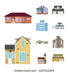 Isolated object of building and front icon. Collection of building and roof stock symbol for web.