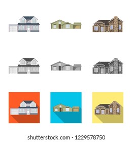 Isolated object of building and front icon. Collection of building and roof stock symbol for web.