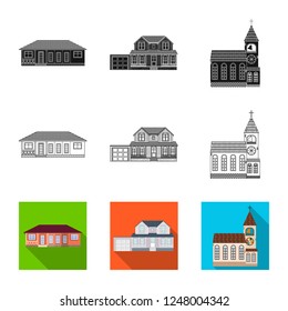 Isolated object of building and front icon. Collection of building and roof vector icon for stock.