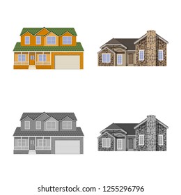 Isolated object of building and front icon. Set of building and roof stock symbol for web.