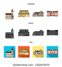 Isolated object of building and front icon. Set of building and roof vector icon for stock.