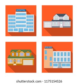 Isolated object of building and front logo. Collection of building and roof stock vector illustration.