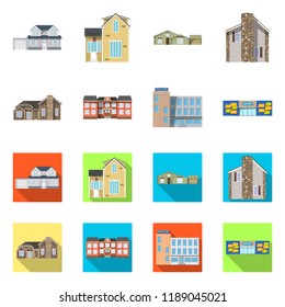 Isolated object of building and front logo. Set of building and roof stock vector illustration.