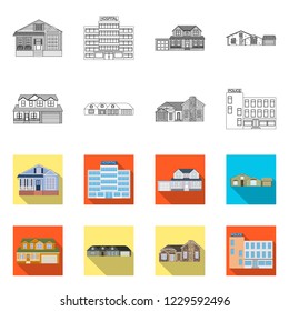 Isolated object of building and front logo. Set of building and roof stock vector illustration.