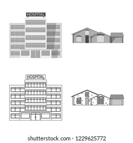 Isolated object of building and front logo. Collection of building and roof vector icon for stock.
