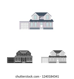 Isolated object of building and front logo. Set of building and roof stock vector illustration.