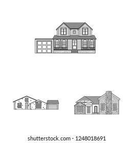 Isolated object of building and front logo. Set of building and roof vector icon for stock.