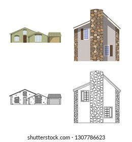 Isolated object of building and front logo. Collection of building and roof stock symbol for web.