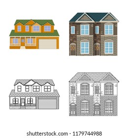 Isolated object of building and front sign. Set of building and roof stock vector illustration.