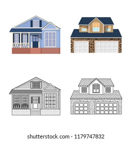Isolated object of building and front sign. Collection of building and roof stock symbol for web.