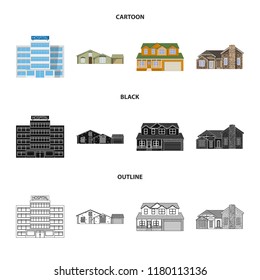 Isolated object of building and front sign. Collection of building and roof stock vector illustration.