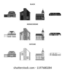 Isolated object of building and front sign. Collection of building and roof stock vector illustration.