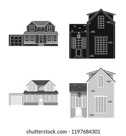 Isolated object of building and front sign. Collection of building and roof stock vector illustration.