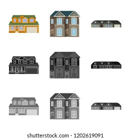 Isolated object of building and front sign. Collection of building and roof stock vector illustration.