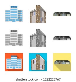 Isolated object of building and front sign. Set of building and roof stock vector illustration.