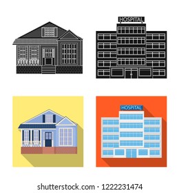 Isolated object of building and front sign. Collection of building and roof stock symbol for web.