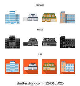 Isolated object of building and front sign. Collection of building and roof stock vector illustration.