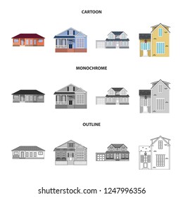 Isolated object of building and front sign. Collection of building and roof stock symbol for web.