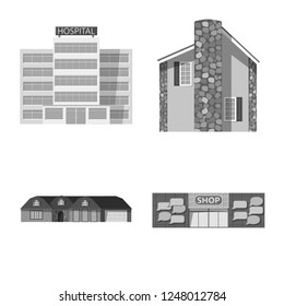 Isolated object of building and front sign. Set of building and roof stock vector illustration.