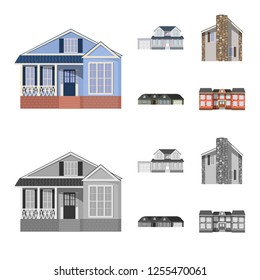Isolated object of building and front sign. Set of building and roof stock symbol for web.